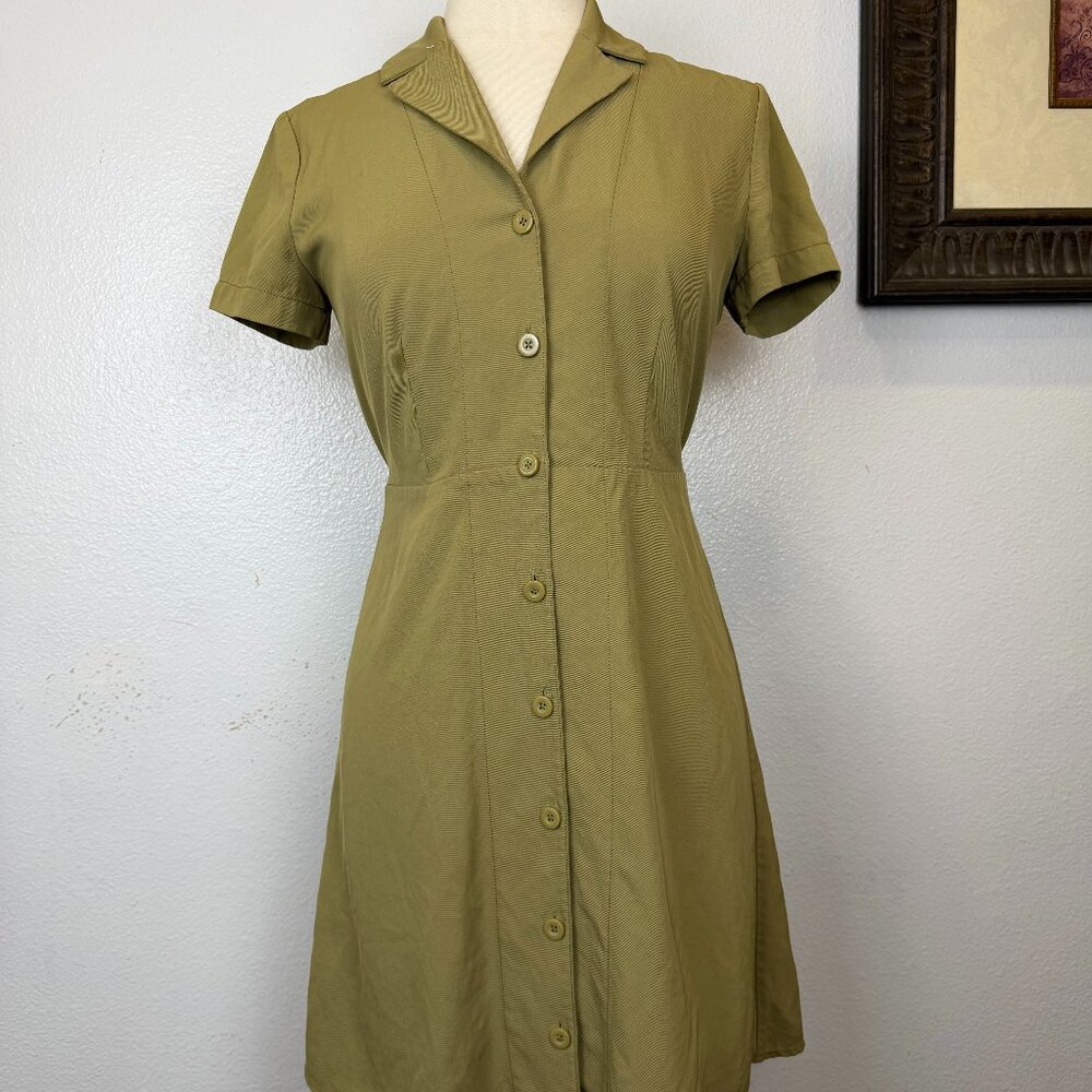 Everlane The Japanese‎ GoWeave Notch Shirtdress in Olive Green Women 2